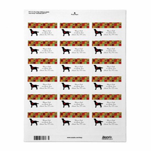 Zwart Labrador Omtrek Mozaïek en Harten Etiket (Full Sheet)