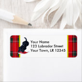 Zwart Labrador Puppy met Santa Hat Kerstmis Etiket (Insitu)