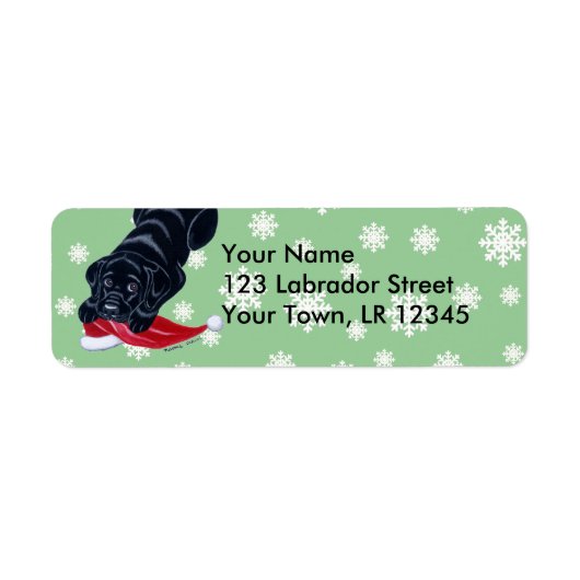 Zwart Labrador Puppy met Santa Hat Kerstmis Etiket (Voorkant)