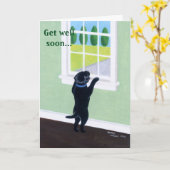 Zwart Labrador Puppy Raam Kaart (Gele Bloem)