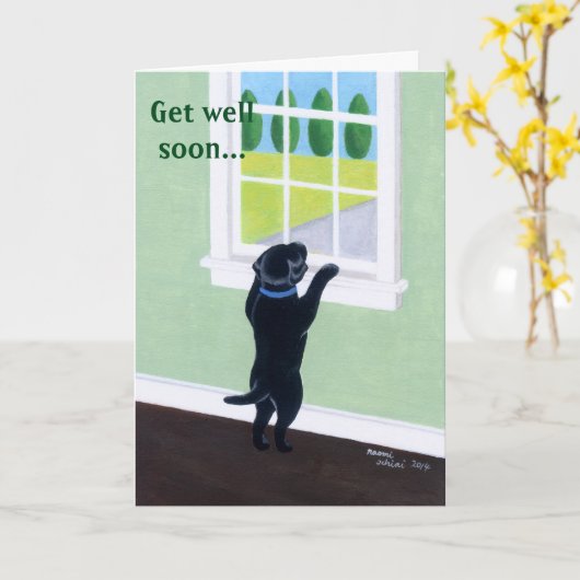 Zwart Labrador Puppy Raam Kaart (Gele Bloem)