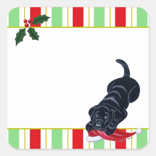 Zwart Labrador Puppy & Santa Hat Gift Label (Voorkant)
