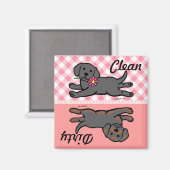Zwart Labrador Puppy Schoon / Vuile Vaatwasser Magneet (Voorkant / Achterkant)