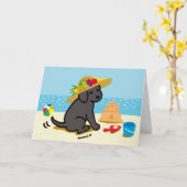 Zwart Labrador Puppy Straw Pet Cartoon Kaart (Gele Bloem)