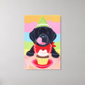 Zwart Labrador Puppy Verjaardag Cupcake Canvas Afdruk (Voorkant)