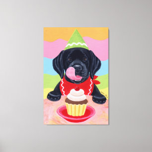 Zwart Labrador Puppy Verjaardag Cupcake Canvas Afdruk