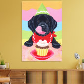 Zwart Labrador Puppy Verjaardag Cupcake Canvas Afdruk (Insitu (Woonkamer))