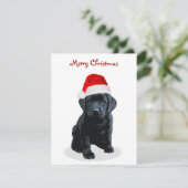 Zwart Labrador Puppy Vrolijk Kerstmis Santa Dog Feestdagenkaart (Staand voorkant)