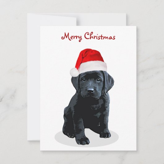 Zwart Labrador Puppy Vrolijk Kerstmis Santa Dog Feestdagenkaart (Voorkant)