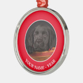 Zwart labrador rekwalvis in een mand metalen ornament (Links)