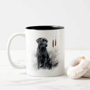 Zwart Labrador Retriever Aquarel Kunst Tweekleurige Koffiemok