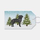 Zwart Labrador Retriever Blauw Sneeuwrijk Winterbo Cadeaulabel (Voorkant (Horizontaal))