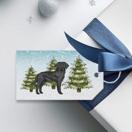 Zwart Labrador Retriever Blauw Sneeuwrijk Winterbo Cadeaulabel