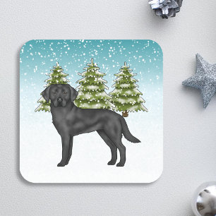 Zwart Labrador Retriever Blauw Sneeuwrijk Winterbo Vierkante Sticker