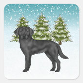 Zwart Labrador Retriever Blauw Sneeuwrijk Winterbo Vierkante Sticker (Voorkant)