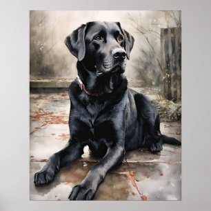 Zwart Labrador Retriever Dog Art Print Poster