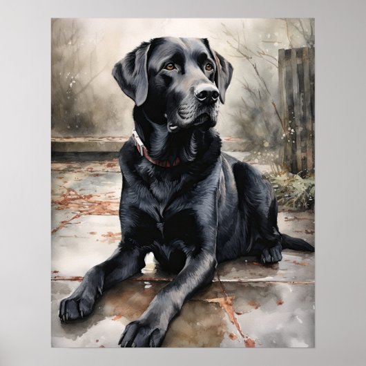 Zwart Labrador Retriever Dog Art Print Poster (Voorkant)