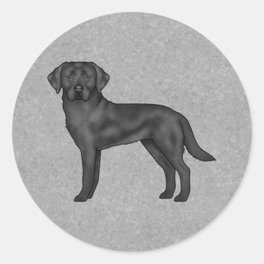 Zwart Labrador Retriever Dog Schattige Canine Grey Ronde Sticker (Voorkant)