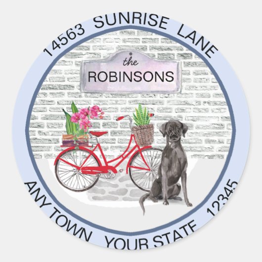 Zwart Labrador Retriever Fietsadres Ronde Sticker (Voorkant)