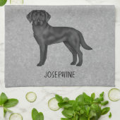 Zwart labrador retriever hond en aangepaste naam g theedoek (Gevouwen)