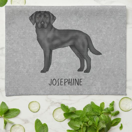 Zwart labrador retriever hond en aangepaste naam g theedoek (Gevouwen)