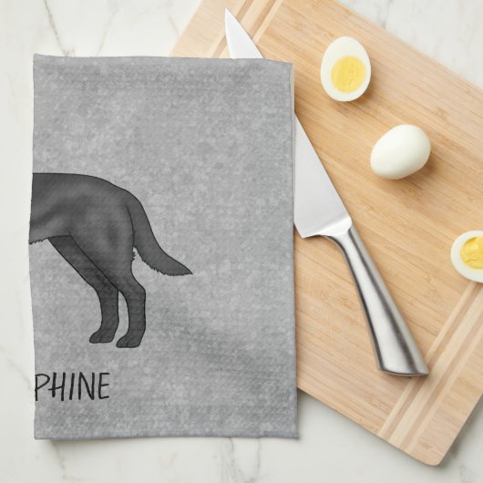 Zwart labrador retriever hond en aangepaste naam g theedoek (Quarter Fold)