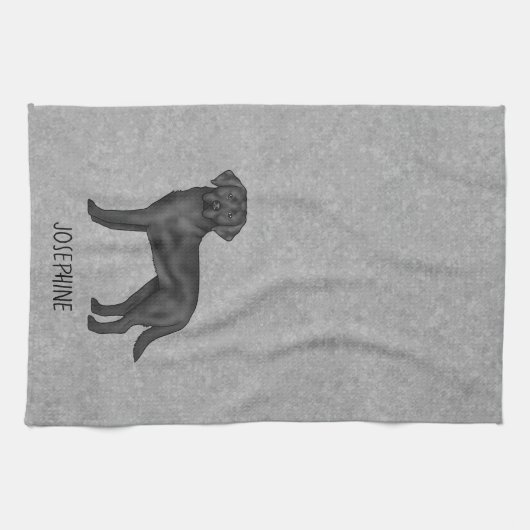 Zwart labrador retriever hond en aangepaste naam g theedoek (Horizontaal)