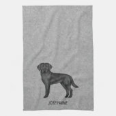 Zwart labrador retriever hond en aangepaste naam g theedoek (Verticaal)