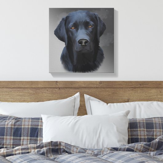Zwart Labrador Retriever Hond Portret Kunst Schild Canvas Afdruk (Insitu (Slaapkamer))