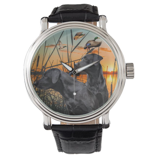Zwart Labrador Retriever horloge, eendenjacht Horloge (Voorkant)