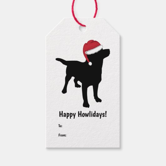 Zwart Labrador Retriever in Santa Hat Kerstmis Cadeaulabel (Voorkant)