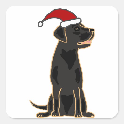 Zwart Labrador Retriever in Santa Hat Vierkante Sticker (Voorkant)