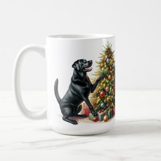 Zwart labrador retriever kerst puppy hond koffiemok (Links)