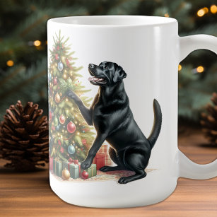 Zwart labrador retriever kerst puppy hond koffiemok