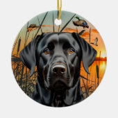 Zwart Labrador Retriever Kerstversiering Keramisch Ornament (Voorkant)