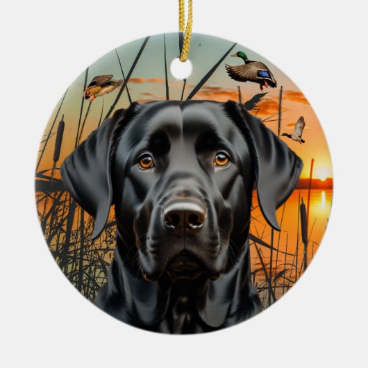 Zwart Labrador Retriever Kerstversiering Keramisch Ornament (Voorkant)
