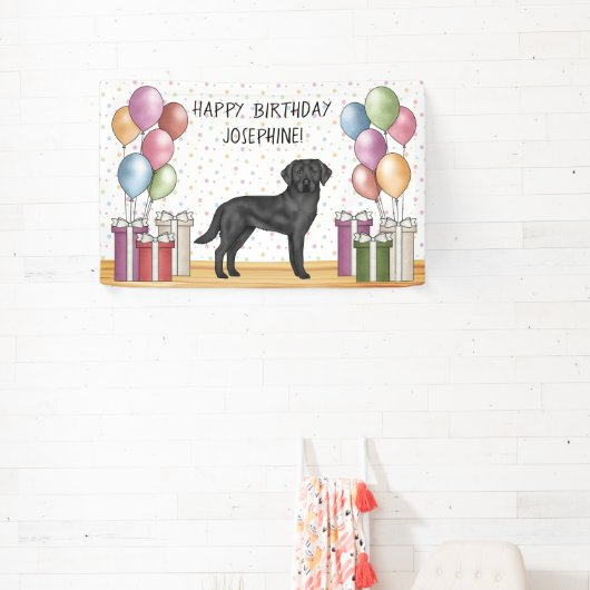 Zwart Labrador Retriever Lab Hond Kleurrijke Verja Spandoek (Insitu)