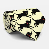 Zwart Labrador Retriever Patroon Running Dog Stropdas (Opgerold)