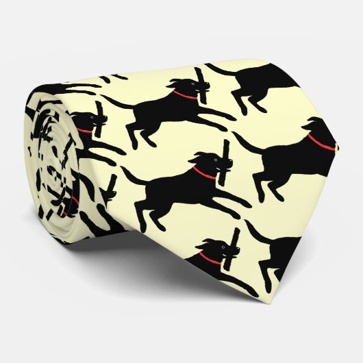 Zwart Labrador Retriever Patroon Running Dog Stropdas (Opgerold)