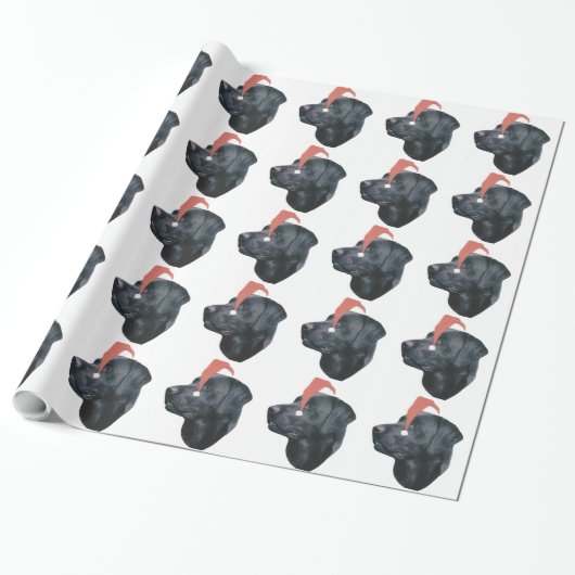 Zwart labrador Retriever Santa Hat Wrapping Paper Cadeaupapier (Uitgerold)