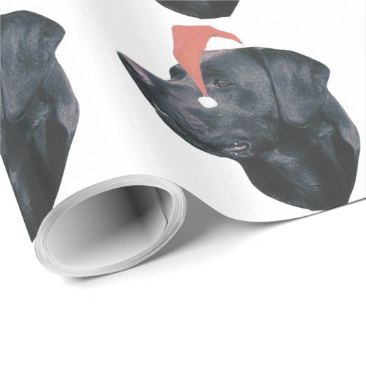 Zwart labrador Retriever Santa Hat Wrapping Paper Cadeaupapier (Rol Hoek)