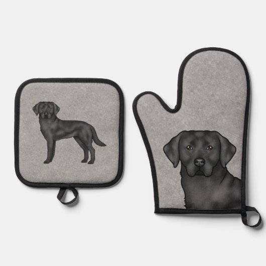 Zwart Labrador Retriever Schattige Pet Dog Print G Ovenwant & Pannenlap Set (Voorkant)
