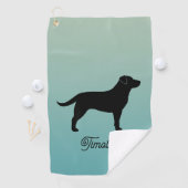 Zwart Labrador Retriever Silhouet Aangepaste naam Golfhanddoek (Insitu)