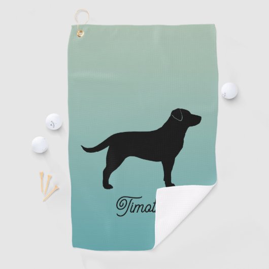 Zwart Labrador Retriever Silhouet Aangepaste naam Golfhanddoek (Insitu)
