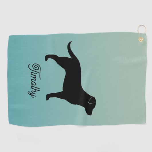 Zwart Labrador Retriever Silhouet Aangepaste naam Golfhanddoek (Horizontaal)