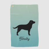 Zwart Labrador Retriever Silhouet Aangepaste naam Golfhanddoek (Voorkant)