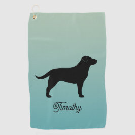 Zwart Labrador Retriever Silhouet Aangepaste naam Golfhanddoek