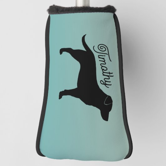 Zwart Labrador Retriever Silhouet Aangepaste naam Golfheadcover (Draai 90)