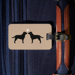 Zwart Labrador Retriever Silhouetten met Hart Bagagelabel