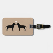 Zwart Labrador Retriever Silhouetten met Hart Bagagelabel (Voorkant horizontaal)